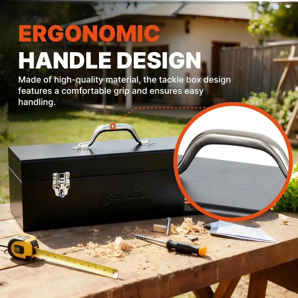 20 Inch Steel Tool Box, Carbon Steel, Portable & Padlockable, Durable for Trailer, Mechanic, DIY-ers, Car Toolbox, Workshops