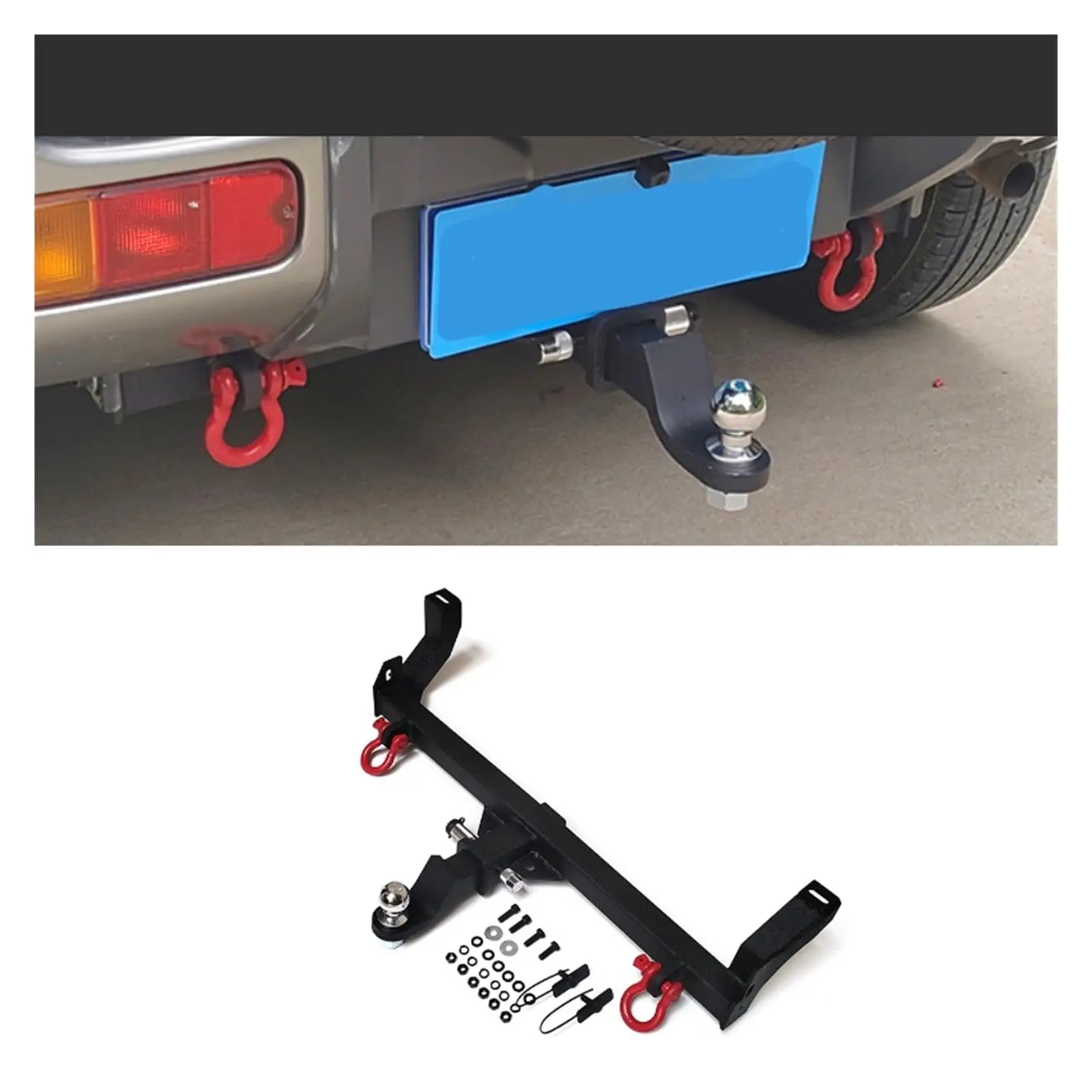 For TELLIKA off Road Accessories Steel Black Rear Trailer Tow Hitch D-Rings Towing Bar for Suzuki Jimny 1998-2018 JB23 JB33 JB43