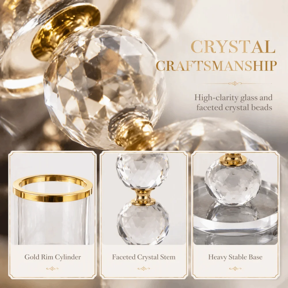 S/M/L Christmas Windproof Candle Holder Golden with Crystal Ball Candle Base Romantic Atmosphere Candle Stand High-Transparency