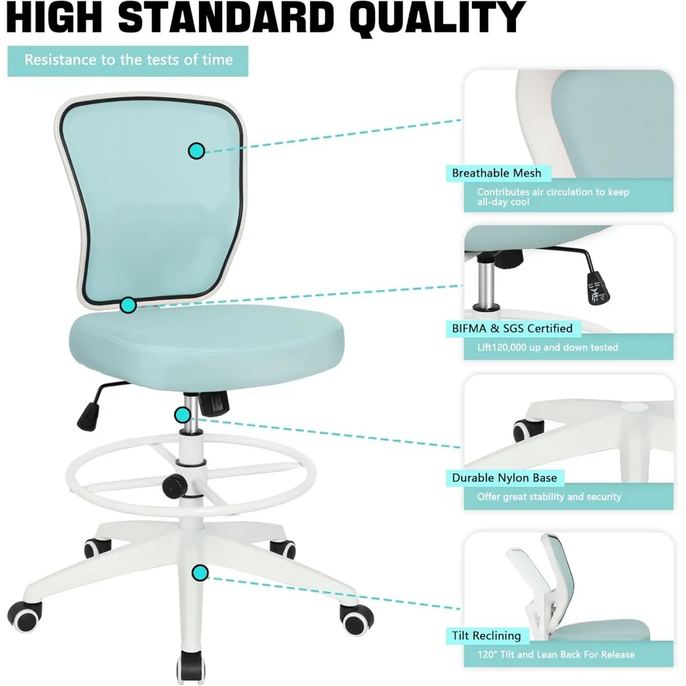 ارتفاع قابل للتعديل كرسي صياغة المكتب طويل القامة المتداول البراز بدون ذراع الأزرق للاستخدام المكتبي الدائم