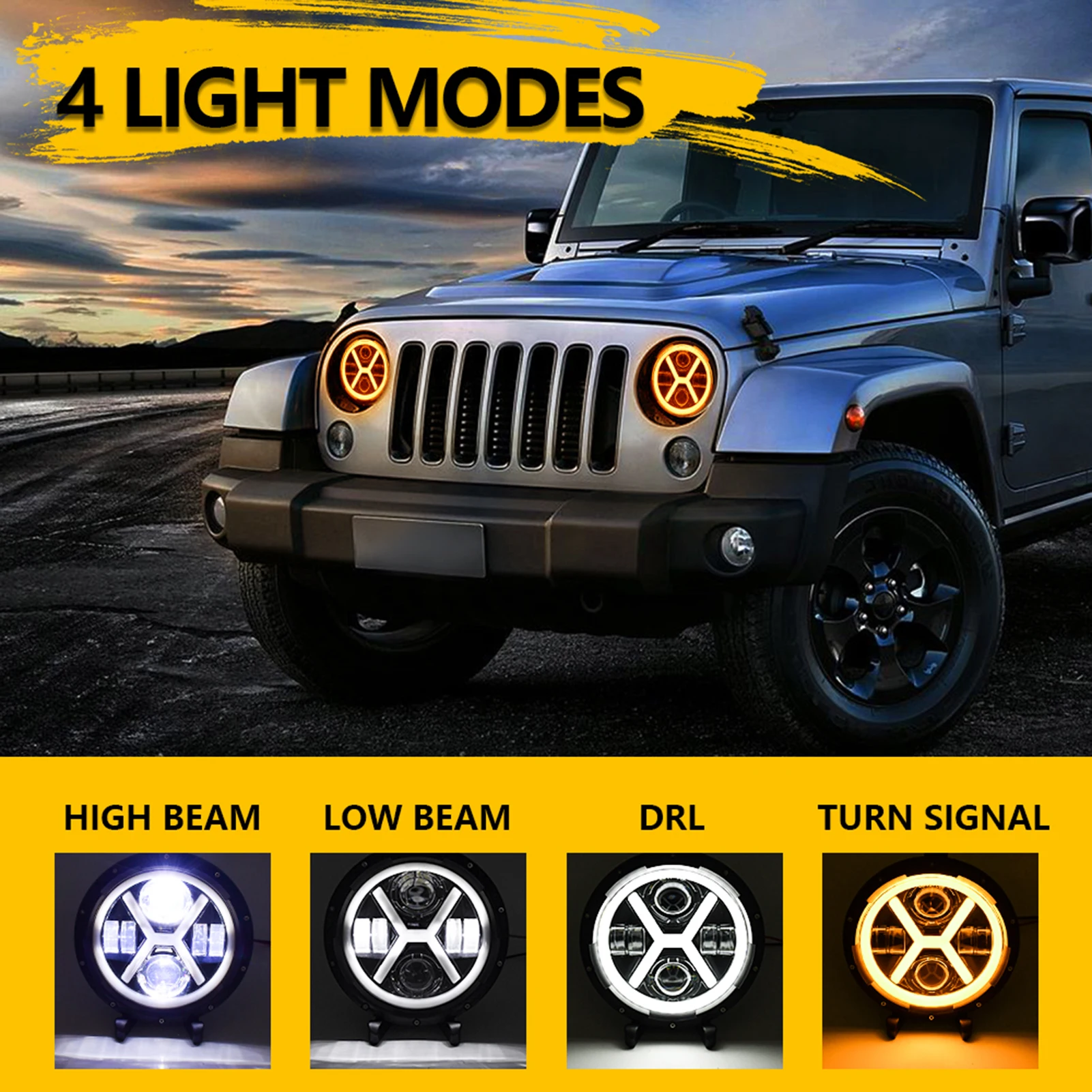 

1Pcs 7 inch Car Motorcycle LED Headlight 500W 6000K 30000LM IP67 Waterproof DRL/Turn Signal/Low Beam/High Beam Headlight