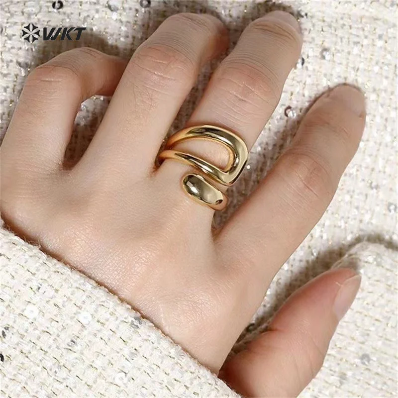 WT-RF012 Silver Yellow Brass Classic Special Shape Ring Can Be Adjustable With Yellow Brass With 18K Real Gold Plated For Women