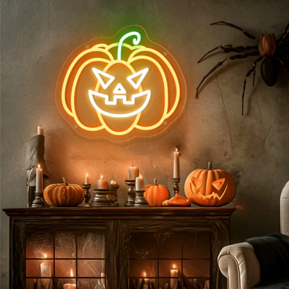 

Неоновая вывеска Happy Halloween для детей, светодиодный настенный декор, неоновые огни на Хэллоуин с тыквой для комнаты, бара, клуба, украшения на Хэллоуин, вывески