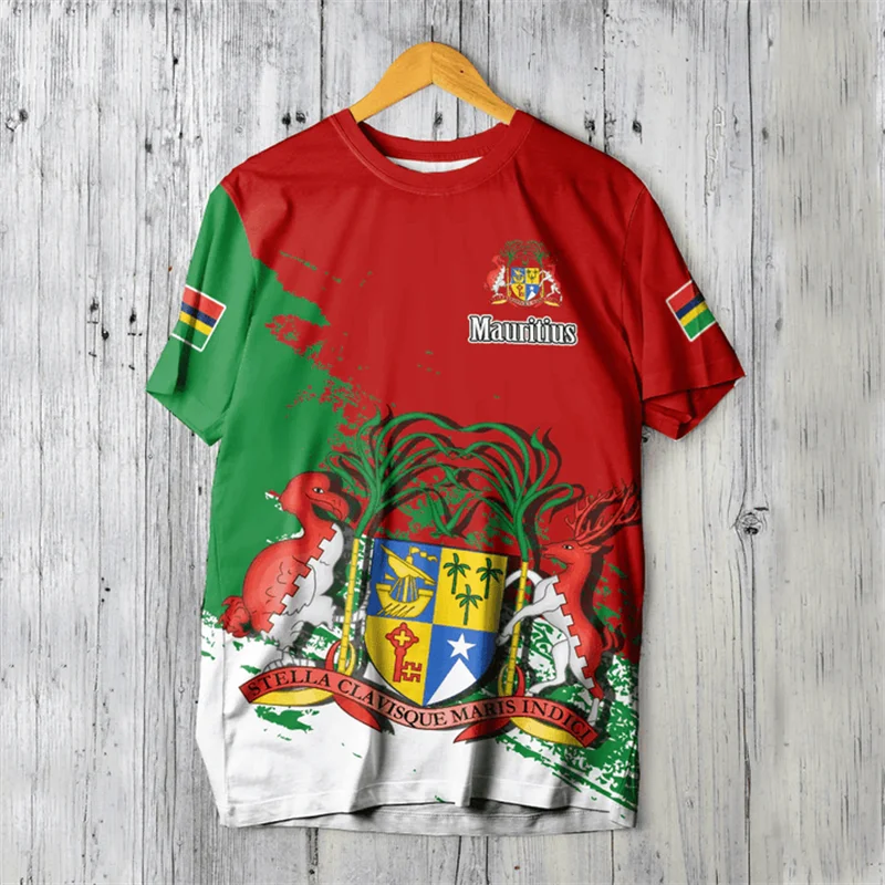 The Republic of Mauritius Flag Pattern Men's T-Shirt Mauritius National Emblem Print New Fashion Tshirts Men Clothing Streetwear