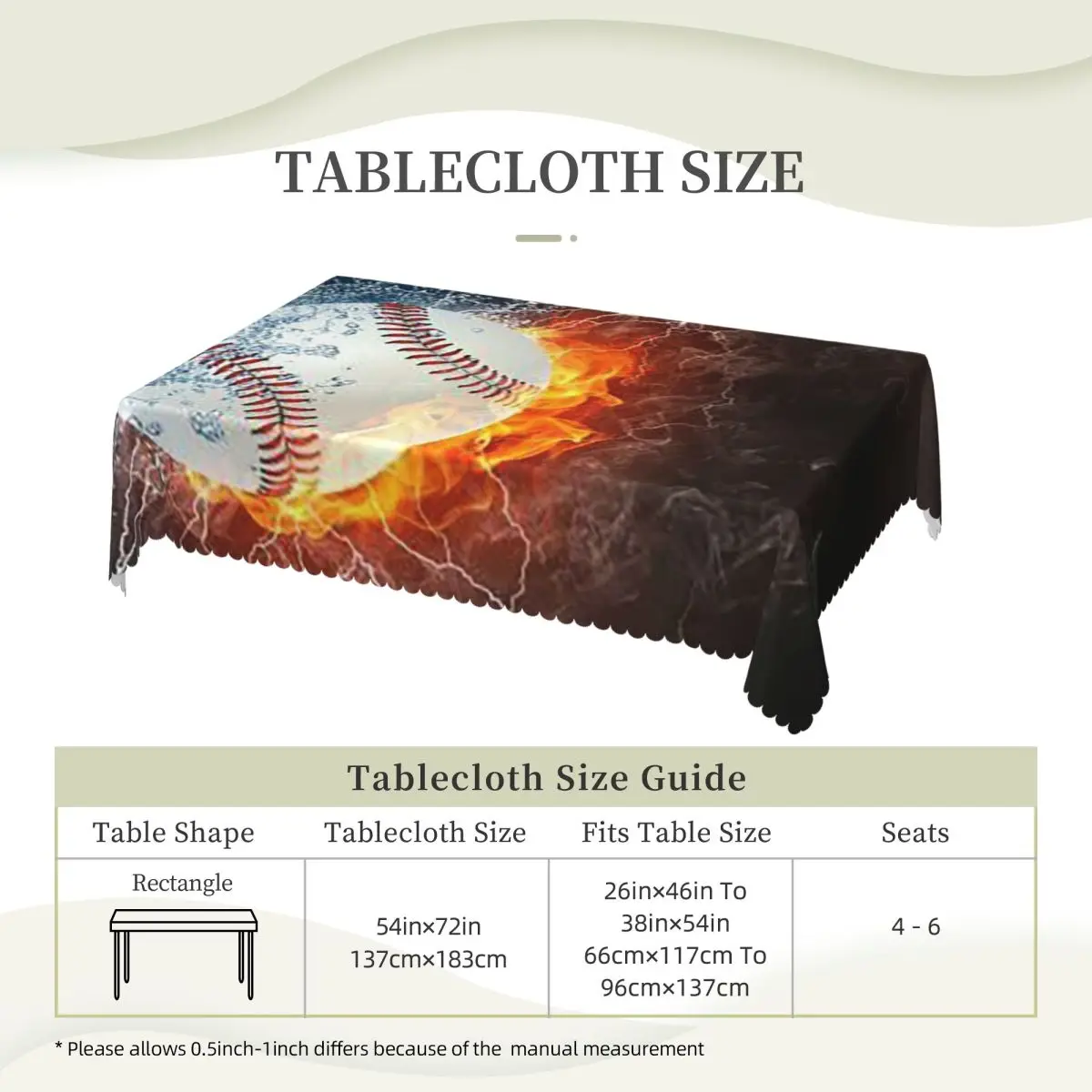 Baseball In The Fire And Water Tablecloth Restaurant Kitchen Rectangular Tablecloth Party Decorations Outdoor Dining Table Cover