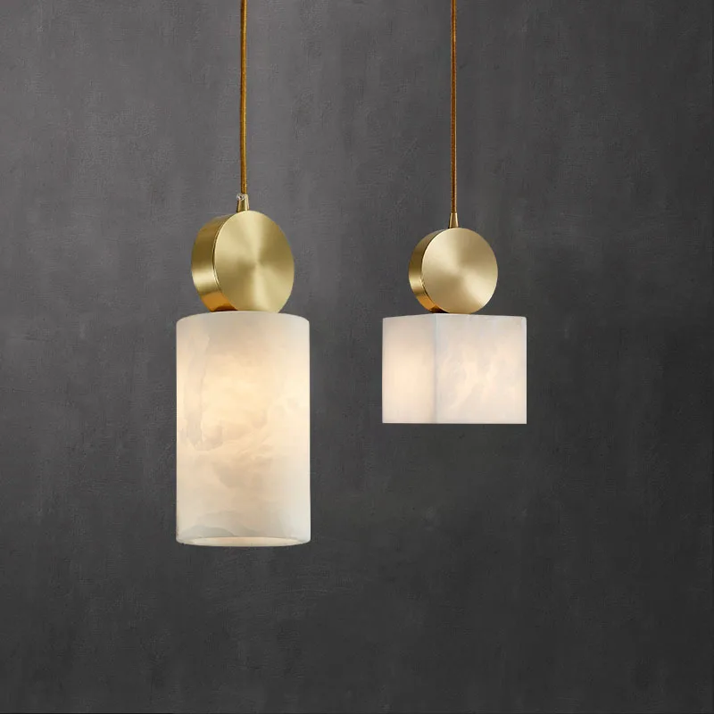 Nordic Marble Chandelier Single Head Bedroom Bedside Copper Light Luxury Hanging Lamp for Restaurant Bar Creative Lighting