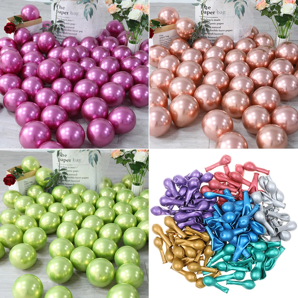 20/50/100pcs 5inch Chrome Rose Red Baby Pink Latex Balloons Rose Gold Thick Chrome Metallic Globos Wedding Birthday Party Decor