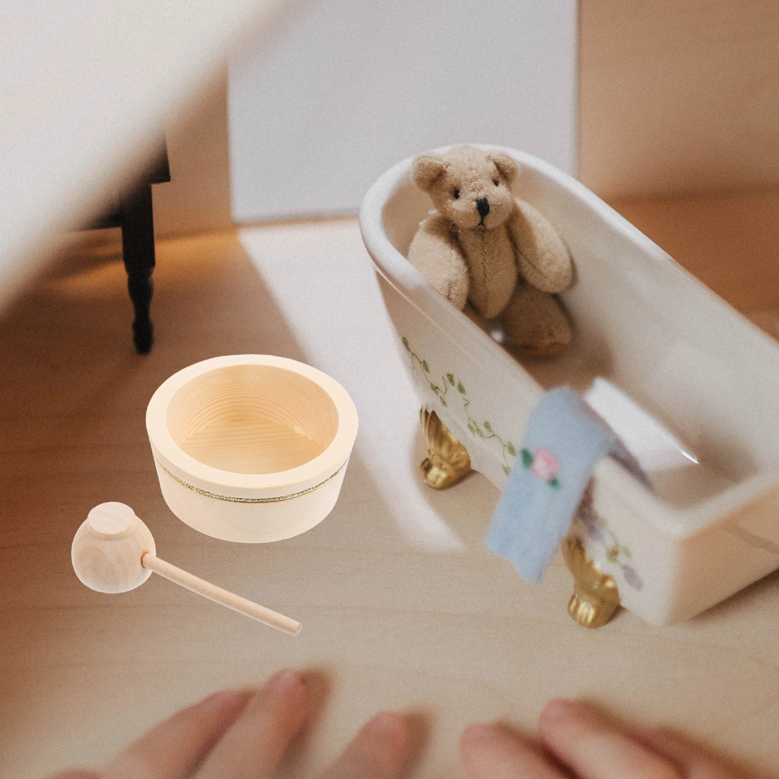 

3 Sets Mini Wooden Bowl Spoon House Kitchen Supplies Dollhouse Food Accessories Unfinished for Decoration Miniature Toys