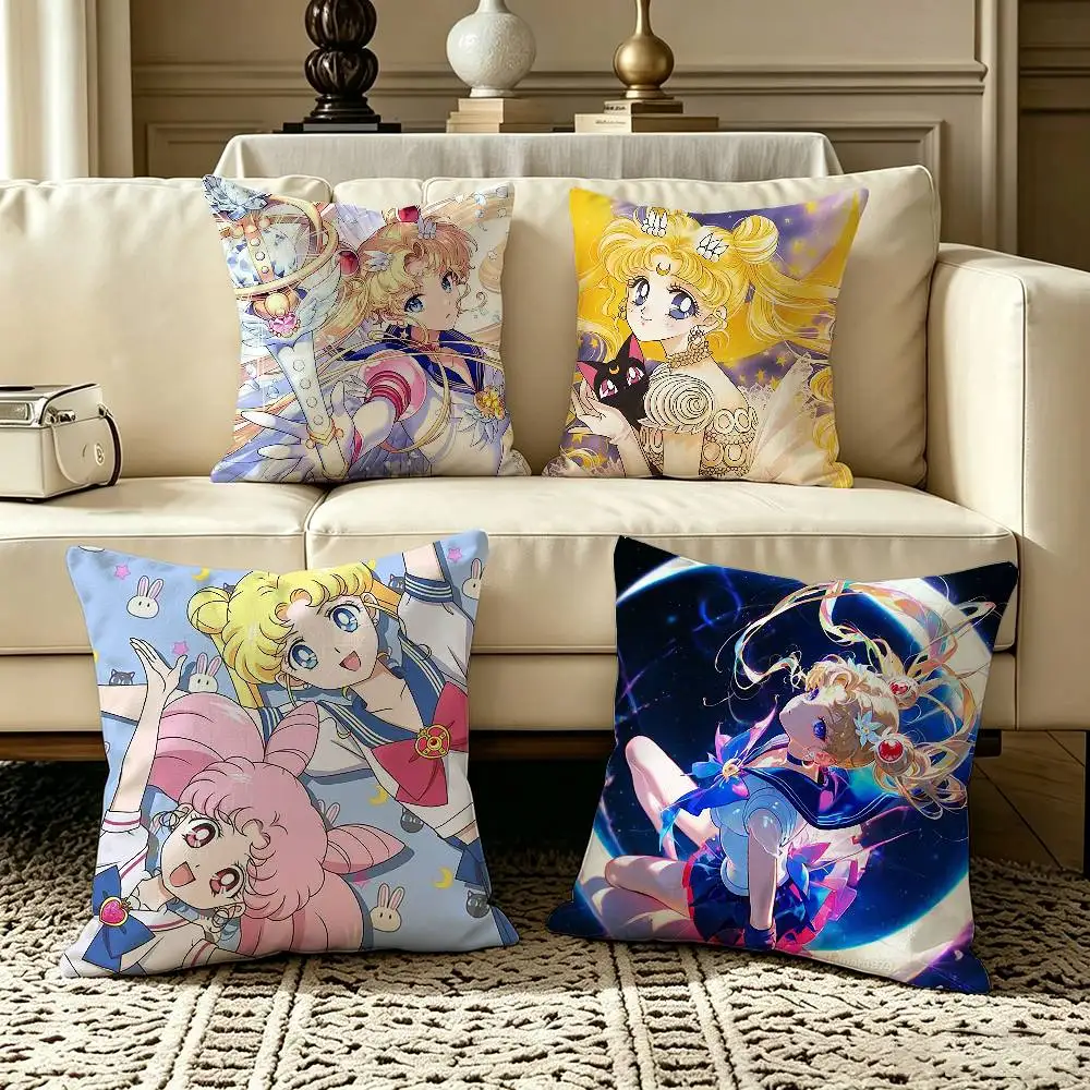 S-Sailor Moon  Pillow Case Square Double-Sided Sofa Cushion Cover Bedroom Bedside Pillow