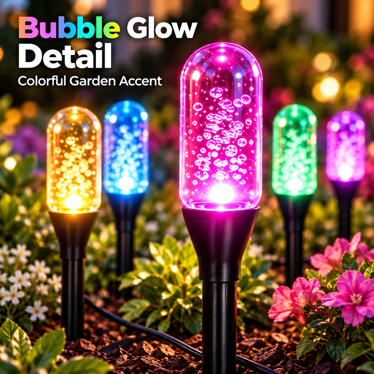 Garden Lights Solar Bubble Stake Wand Lights 2.8M/10LED 5M/20LED Auto On for Pathway Yard Lawn Patio Party Holiday Decor