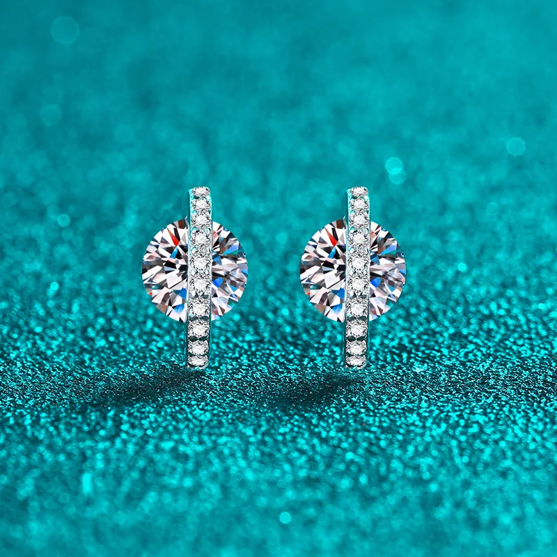 Elegant PT950 Platinum Exquisite 2-carat Moissanite Earrings, Star-inspired with Tiny Pav Diamonds Ear Studs Gift