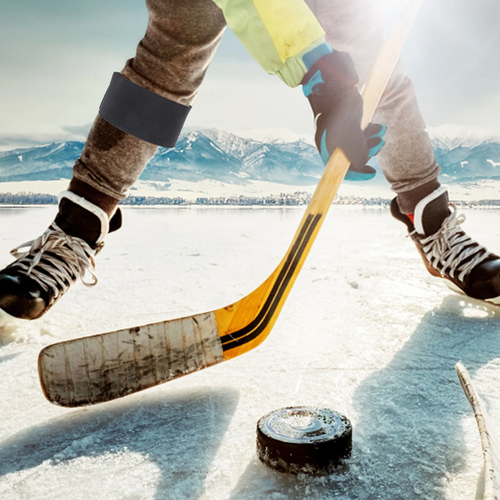 Espinillera con correa para pierna de Hockey, elasticidad de hielo ajustable para mujer, almohadilla antideslizante de poliéster, equipo de sujeción