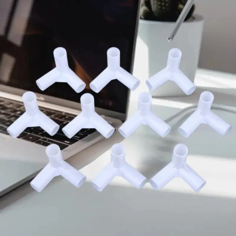 【L】10PCS 12mm Plastic White Pipe Connector DIY Shelf Tent Fixed Joint Fitting Tee Four Way Straight Elbow Wardrobe Hook Joint