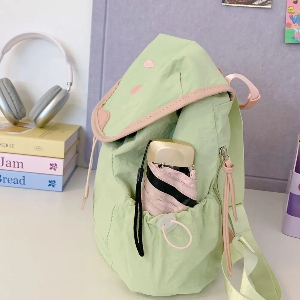 Dopamine Color Strawberry Drawstring Backpack Travel Korean Style Fruit Nylon Backpack Book Bag Commute Hiking Shoulder Bag