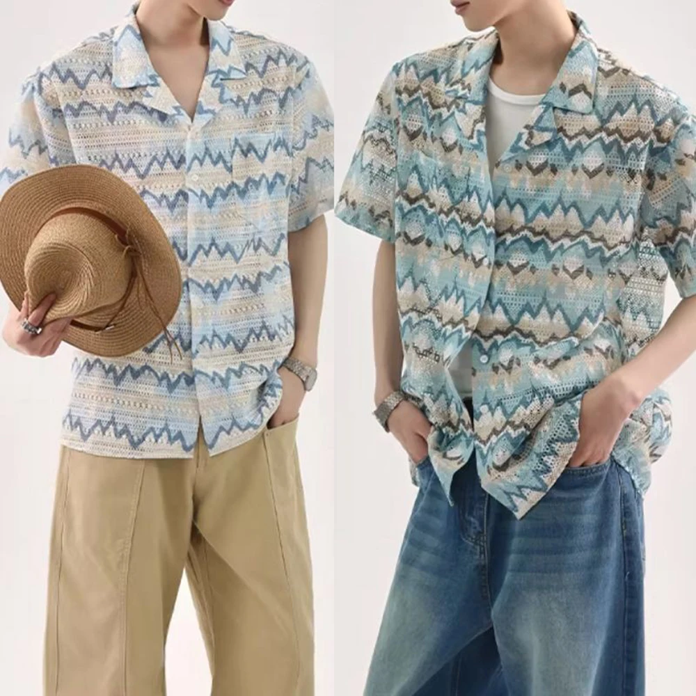 

Summer New Men's Vacation Style Short-Sleeve Shirt American Retro Fashion Trendy Street Loose Casual Breathable Niche Men's Top