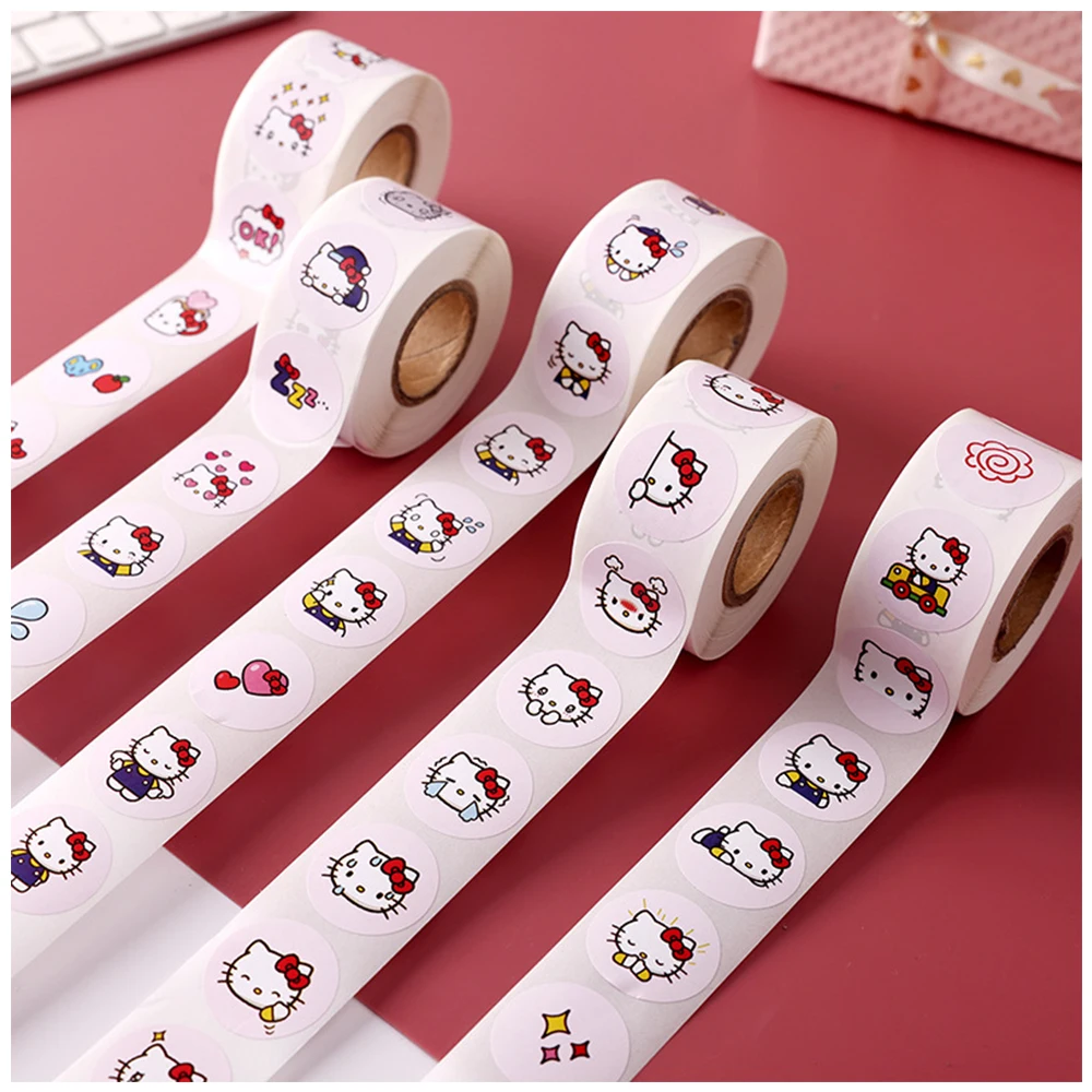 

500pcs Kawaii Hello Kitty Kuromi Cartoon Stickers Aesthetic Sanrio Anime Sealing Labels Decoration Decal Kid Reward Sticker Roll