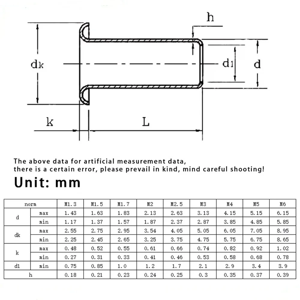 GB876 Brass Hollow Rivets Circuit Board PCB Nails Through-Hole Tubular Nuts M0.9 M1.3 M1.5 M1.7 M2 M2.3 M2.5 M3 M3.5 M4 M5 M6