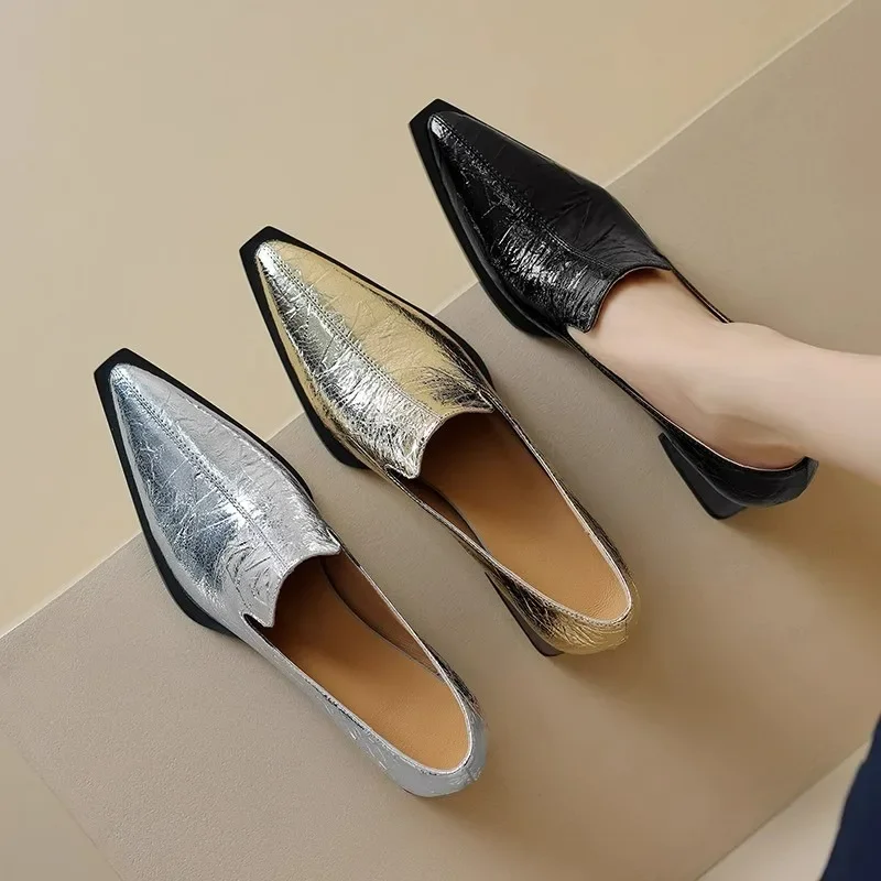 2025 Sapatos Femininas Women Light Weight European Stylish Elegant Black Square Heel Shoes Lady Casual Office Party Shoes