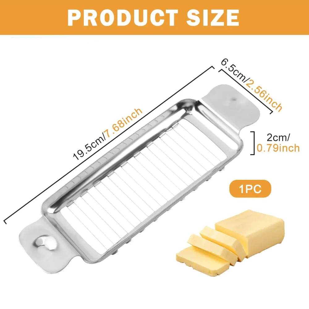 1pc Butter and Cheese Slicer Cutter, Stainless Steel 19 Pcs Wire Cutter, 1/4 Inch Slices on Average, for Block Cheese