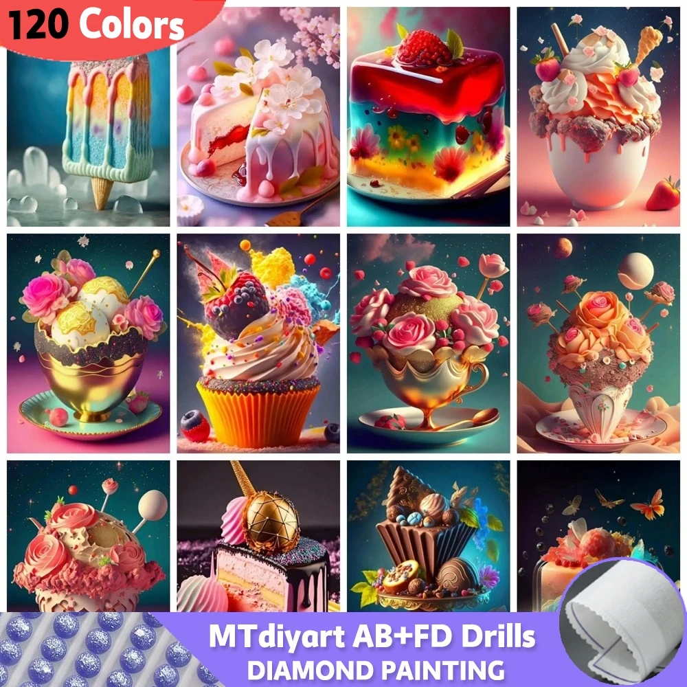 120 Colors AB Fairy Dust Cake Diamond Art Painting Dessert Full Embroidery Cross Stitch Set Food Landscape Mosaic Wall Decor