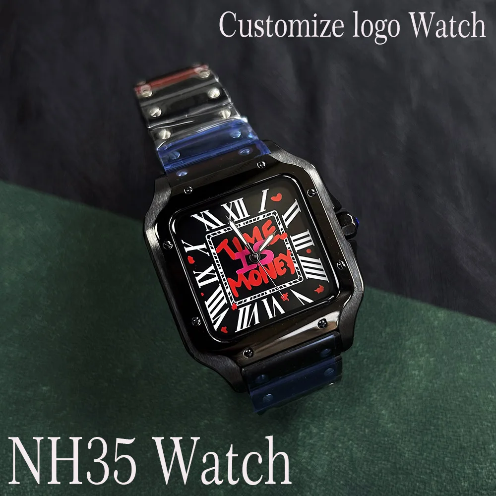 Orologio da uomo Orologio NH35 quadrante personalizzato quadrante quadrato fibbia pieghevole in acciaio inossidabile, adatto per accessori per orologi con movimento NH35