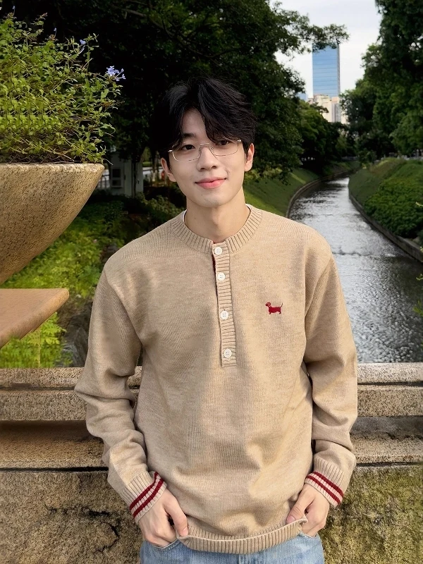 

American Sle Embroidered Dog Henry Ne Sweater Men's Autumn Winter Color Blo Lazy Sle Knitted Slim Fit Button Coat