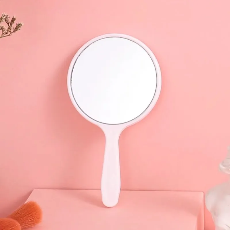Durable DIY Makeup Mirror Handheld with Handle Round Handheld Mirror Anti-fall Small Portable Mirror Home