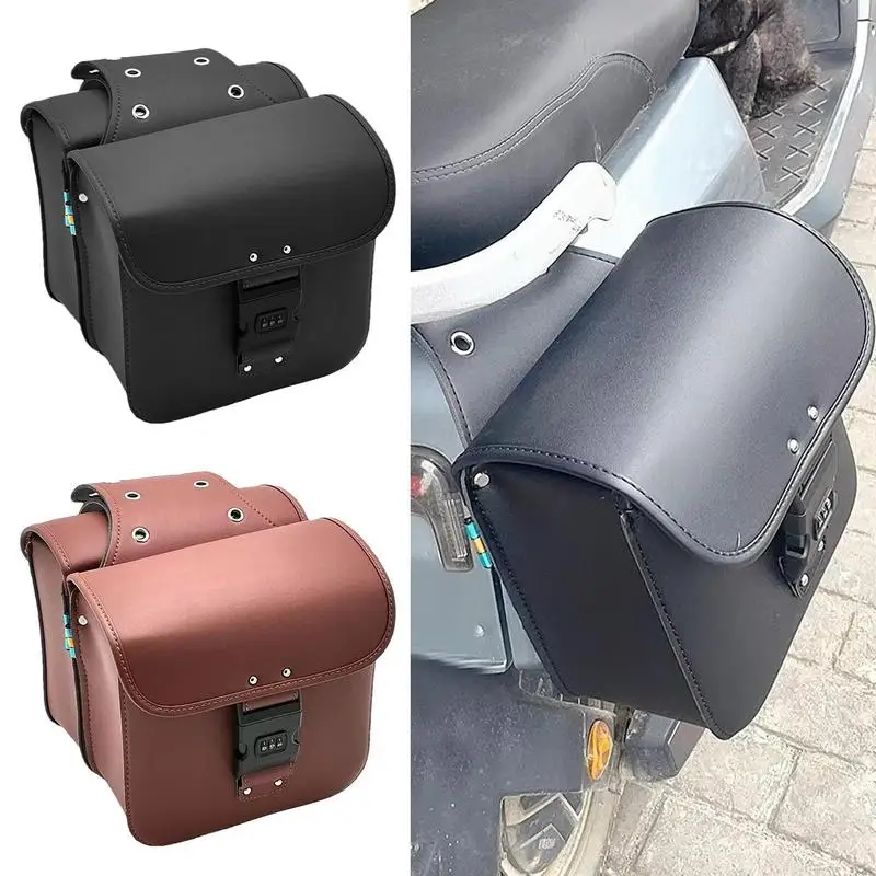 

Motorcycle Side Saddle PU Leather Password Lock Saddlebags Spacious Flip-Top Design Motorcycle Bag Secure Powersports Saddle Bag