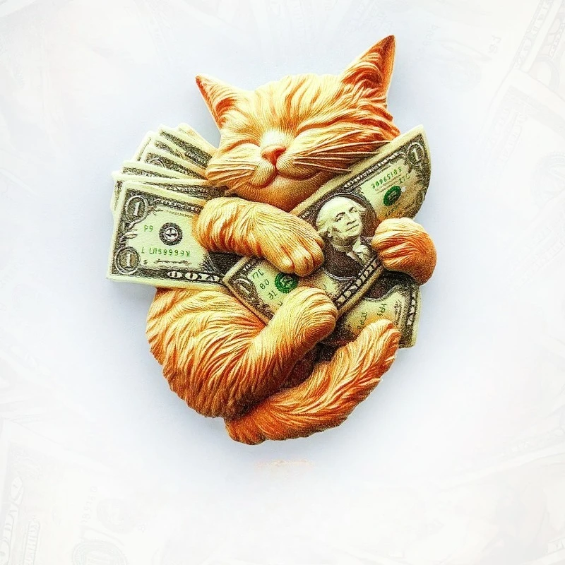 Fortune Cat Fridge Magnet - Lucky 3D Gold-Hugging Cat Souvenir Unique Prosperity Gift for Travel & Wealth Home Decor