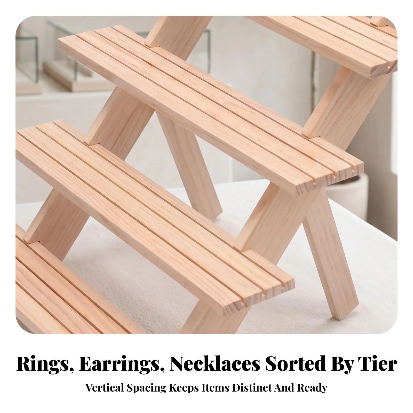 Jewelry Display Stand Wooden 3 Step Ladder Shelf for Necklace Earring Organizer Tabletop Storage Rack