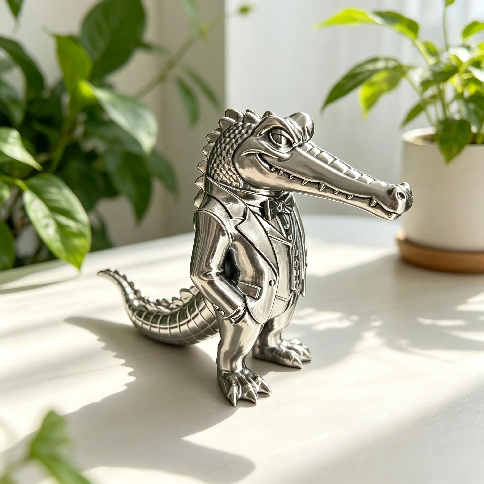 Gentleman Suit Crocodile Statues 3D Printed Gentleman Croc Figurines Retro Desktop Bookshelf Ornament Business Style Collectible - view 4