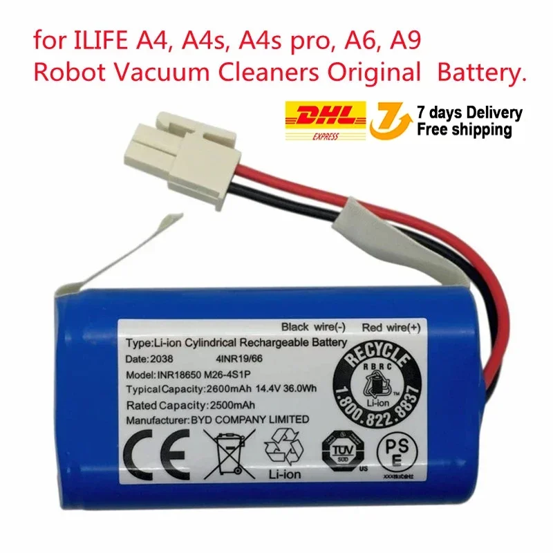 Oryginalna bateria litowa 14.8V 2600mah dla ILIFE A4 A4s V7 A6 V7s Plus odkurzacz Robot bateria M26-4S1P INR18650