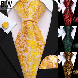 Barry.Wang-gravata de seda masculina, abotoaduras de lenço, padrão floral jacquard, várias cores, gravata para casamento, festa de negócios, masculina