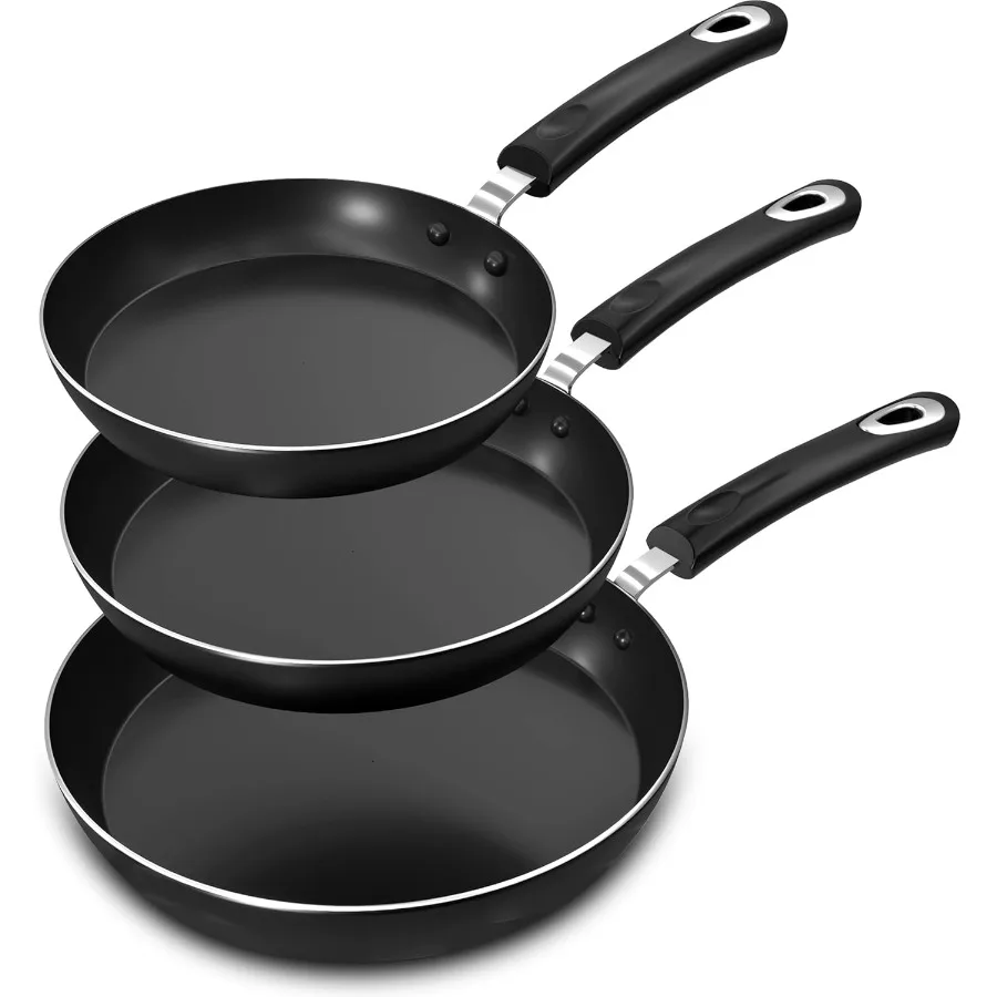 

Nonstick Cookware 3 Piece Omelette Pan Skillet Set for Home Kitchen Use Includes 8 9.5 11 Inch Frying Pans with InductionCompat