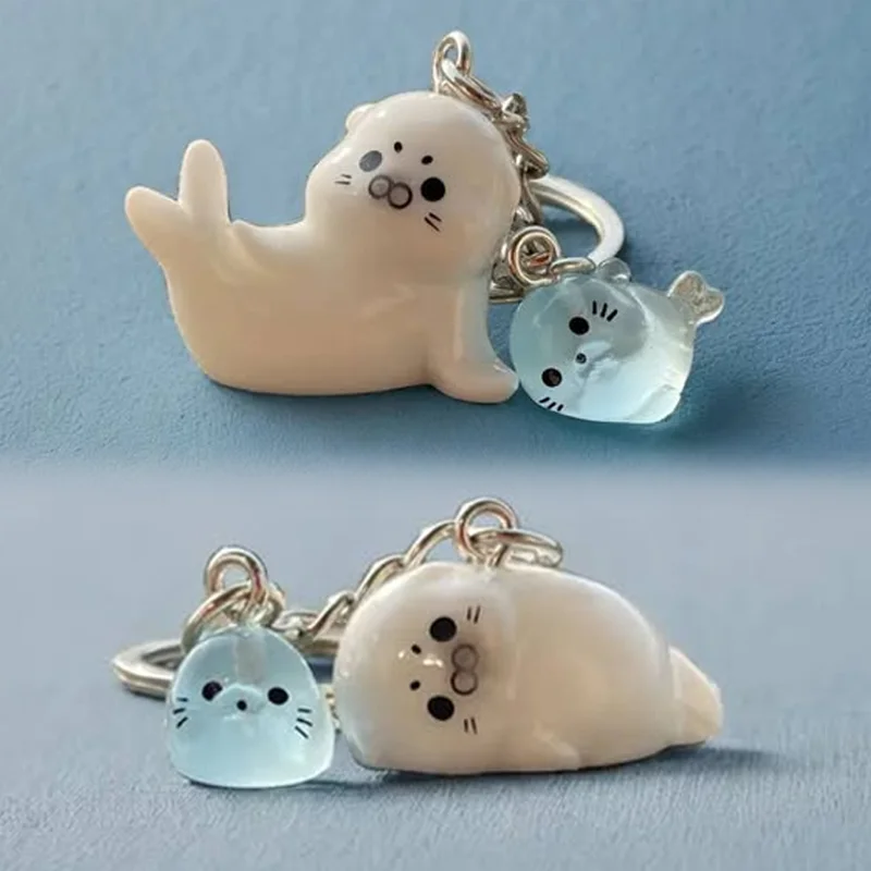 Llaveros de León Marino 3D Luminosos Blancos para Niñas, Llavero Creativo de Resina con Forma de Animal, Colgante para Bolso, Colgante para Auriculares CCD