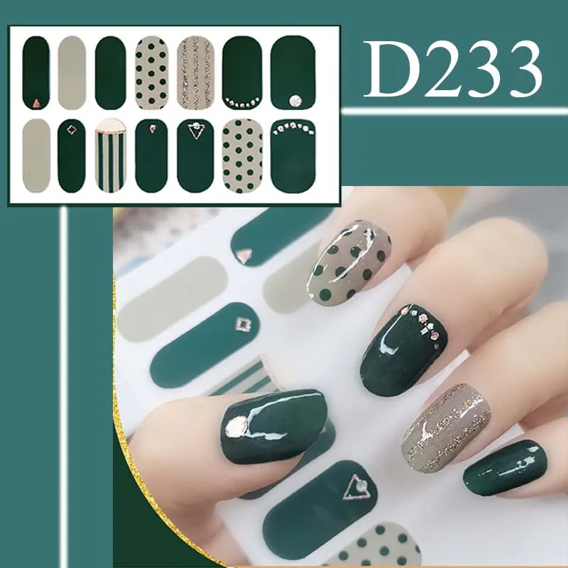 Fake Finger Nail Sticker Decals Diamond Nail Polish Self Adhesive Full Cover Nail Sticker Tips Manicure Wrap Decor D233