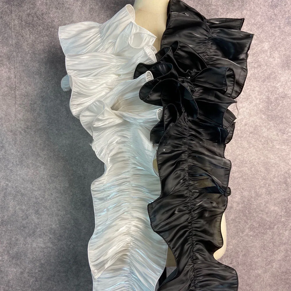 1Yard Ruffle Shiny Satin Pleat Lace Trims Fabric For DIY Sewing Girl Dress Bouquet Ribbon Curtain Edge Hem Home Party Upholstery