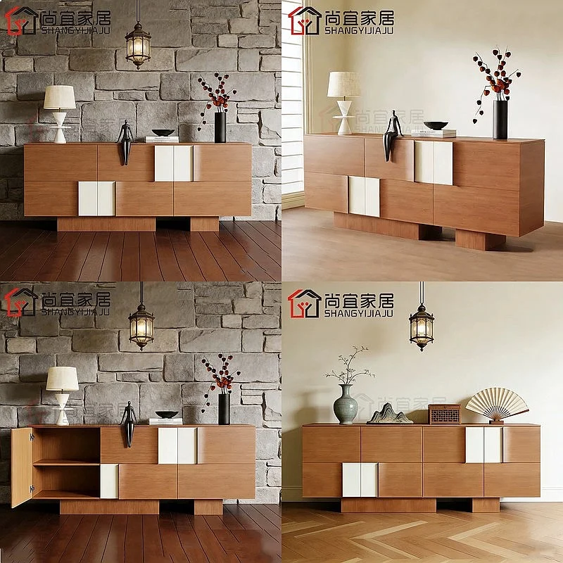 Modern Minimalist Retro Industrial Sideboard Buffet Cabinet, Two-Tone Slim Line Entryway Console Table for Living Room Decor
