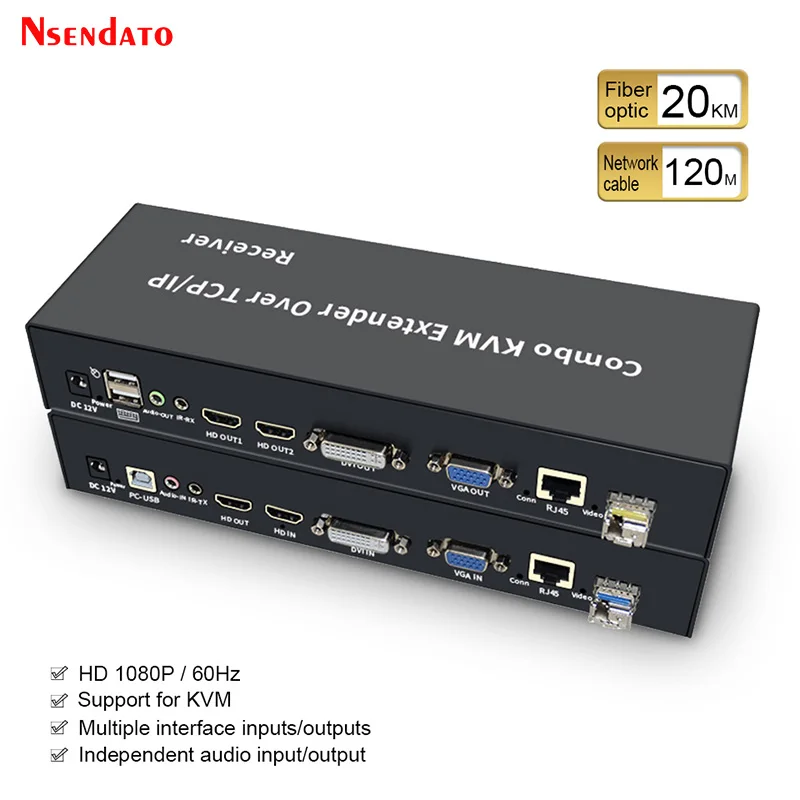 

HDMI DVI VGA USB KVM Extender RJ45 120M over IP TCP 20Km HDMI KVM Fiber Extender HDMI With USB2.0 Over SC Transmitter Receiver