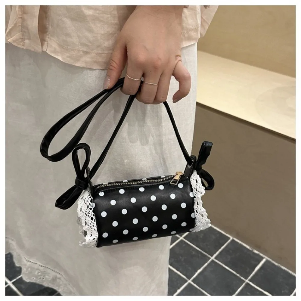 Premium PU Leather Polka Dot Shoulder Bag MIni Chic Handbag for Women Lightweight Versatile Commute Bag for Travel Shopping Work