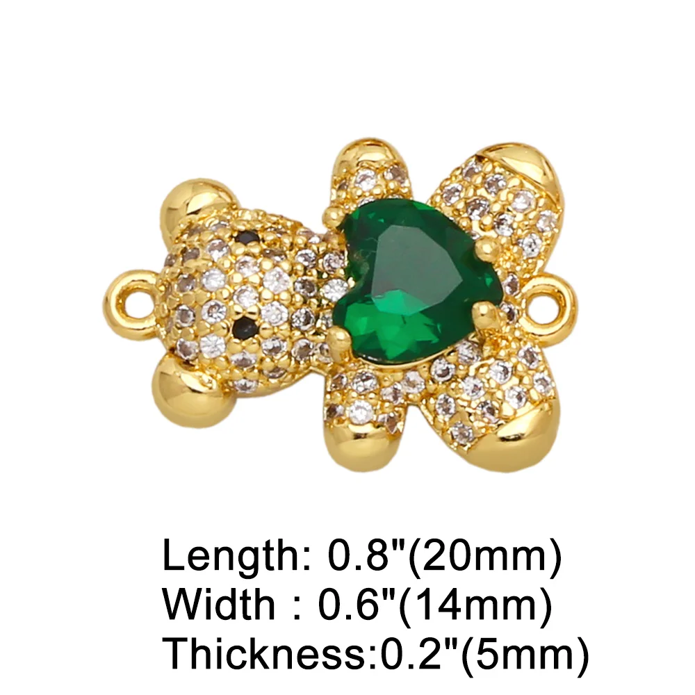 OCESRIO CZ Cute Bear Charms for Bracelete Making Copper Gold Plated Animal Jewellery Crafts Component Wholesale Bulk chma174