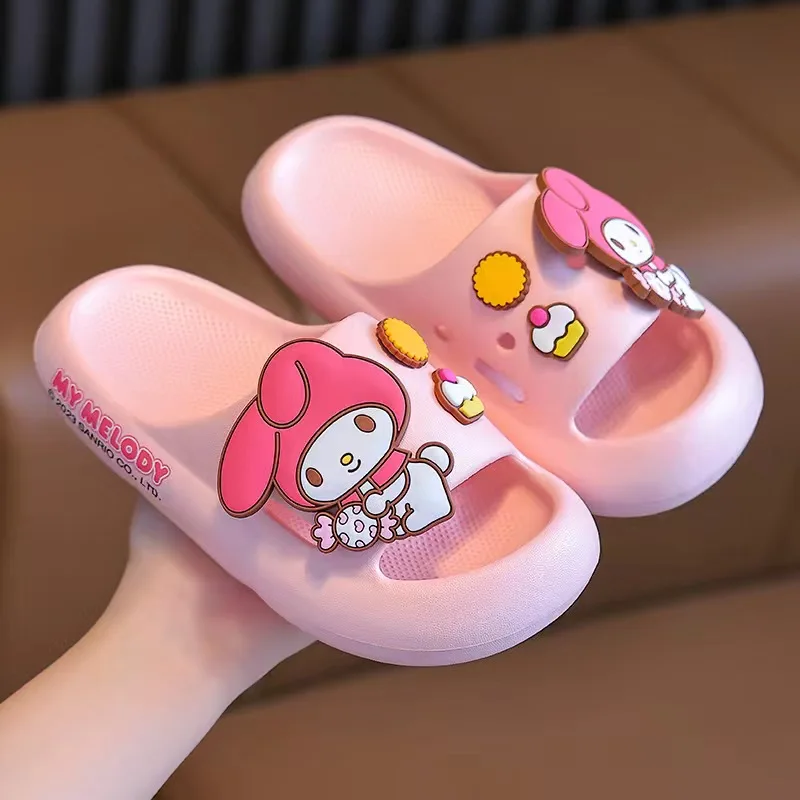 Sanrio Children\'s Slippers Kuromi Hello Kitty Kids Summer Cartoon Non-Slip Soft Soles Children Indoor Home Toddler Baby Sandals