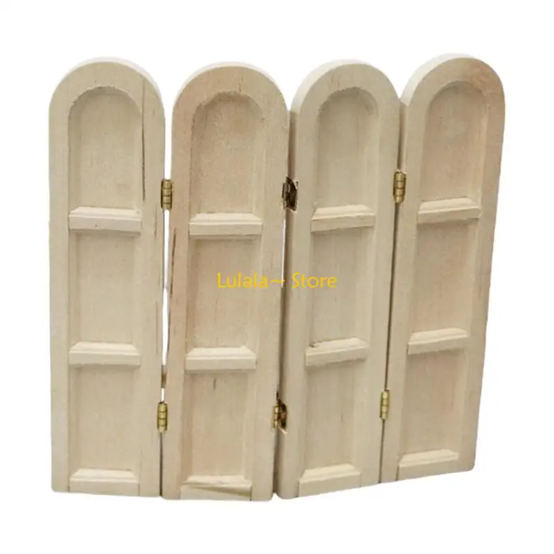 Y4QA Detailed 1/12 Scale Wooden Folding Screen Miniature Furniture Home Display