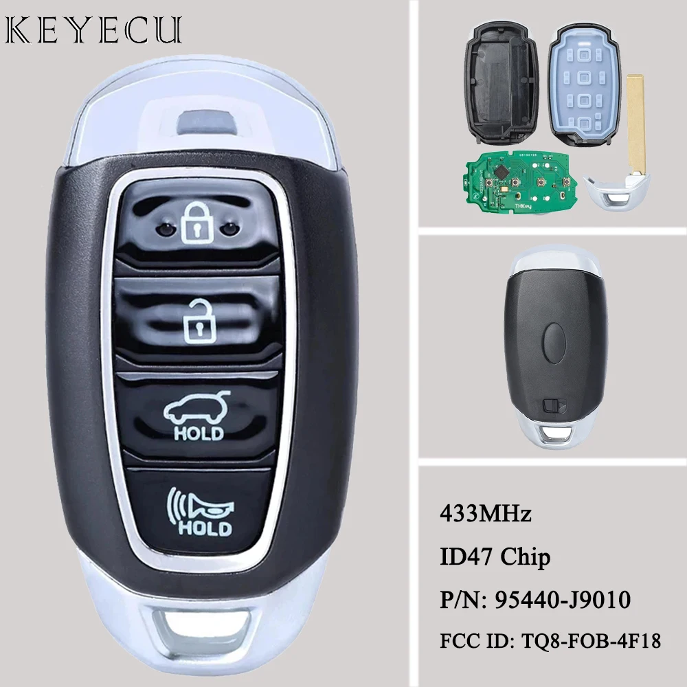 

Keyecu For Hyundai Kona 2018 2019 2020 Smart Remote Car Key Fob 433MHz With ID47 Chip P/N: 95440-J9010 FCC ID: TQ8-FOB-4F18