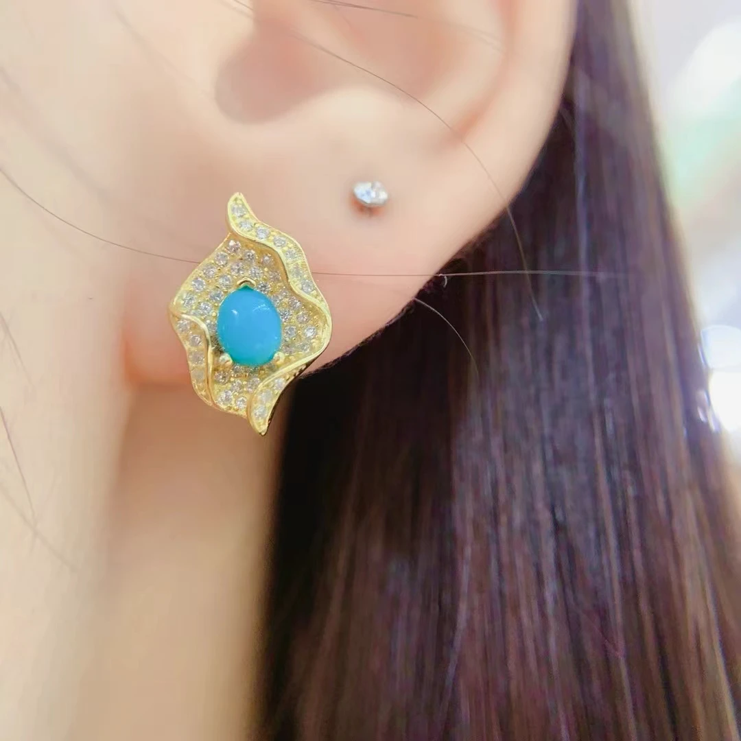 KJJEAXCMY Natural High quality Turquoise Earrings S925 silver , electroplated locking color process, high clarity Full of luster