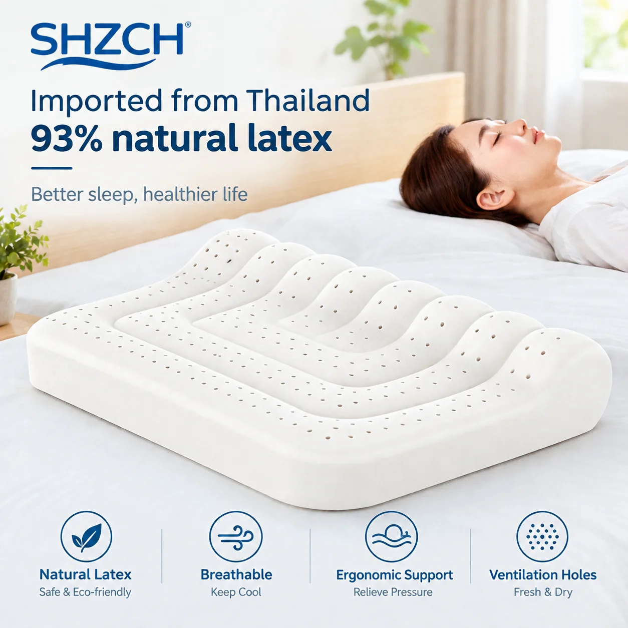 New Natural Latex Pillow with Organic Cotton Cover Standard Size Soft Pressure Relief Neck Pain Relief Bed Pillow