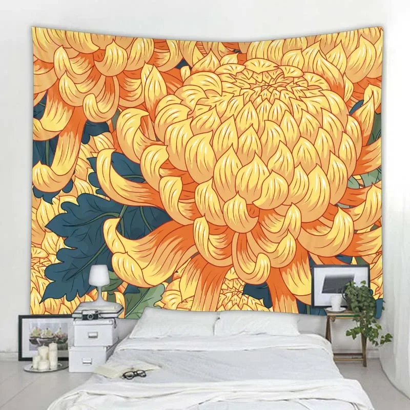 Plant Flower Tapestry Wall Mount Bohemian Mandala Yoga Mat Large Sheet Sofa Blanket Aesthetic Room Decoration 9 Sizes