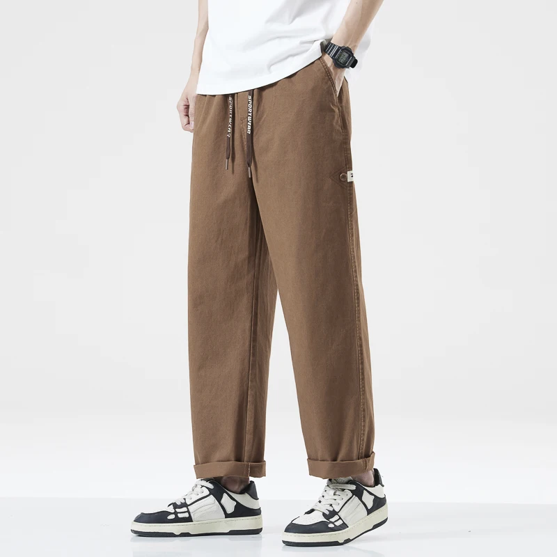 남성용 면 스트레이트 레그 캐주얼 바지 - 루즈핏 드레이프 와이드 레그 바지 봄/여름 아메리칸 스타일 다목적 컴포트