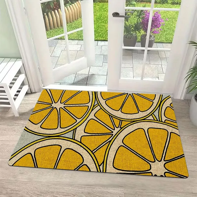 Fresh Yellow Lemon Slice Doormat Citrus Fruit Pattern Non Slip Entry Rug For Kitchen Entryway And Summer Home Decor