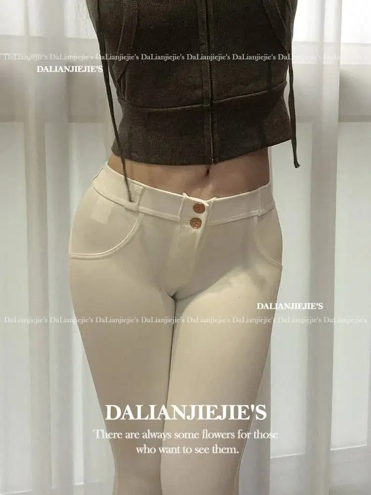 Slim Sexy Women Pencil Pants Sweet Fashion Women Transparent Low Waist Tight Casual Pants For Women Peach Hip White 7C6T